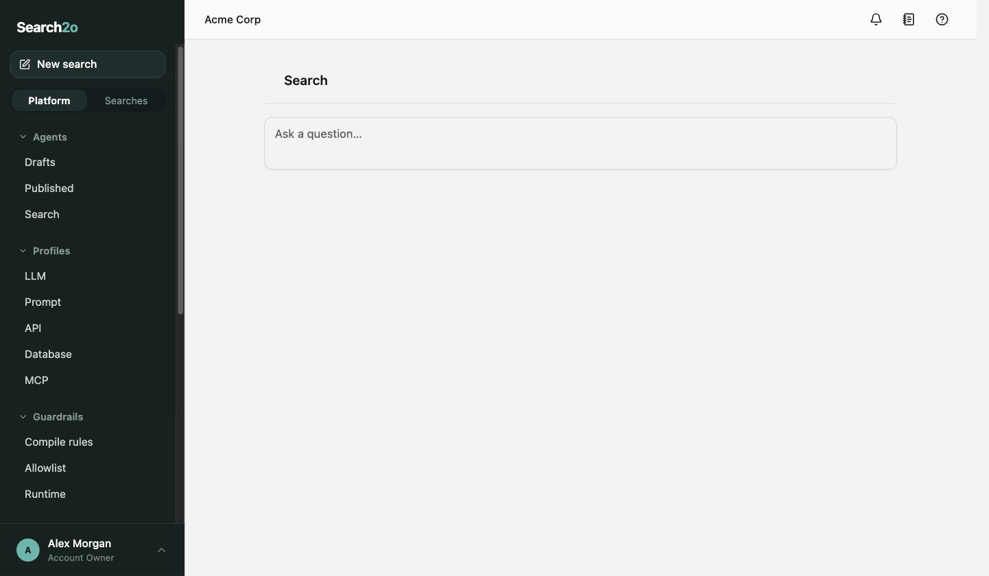 The GUI: the Platform rail on the left, the search box in the main area