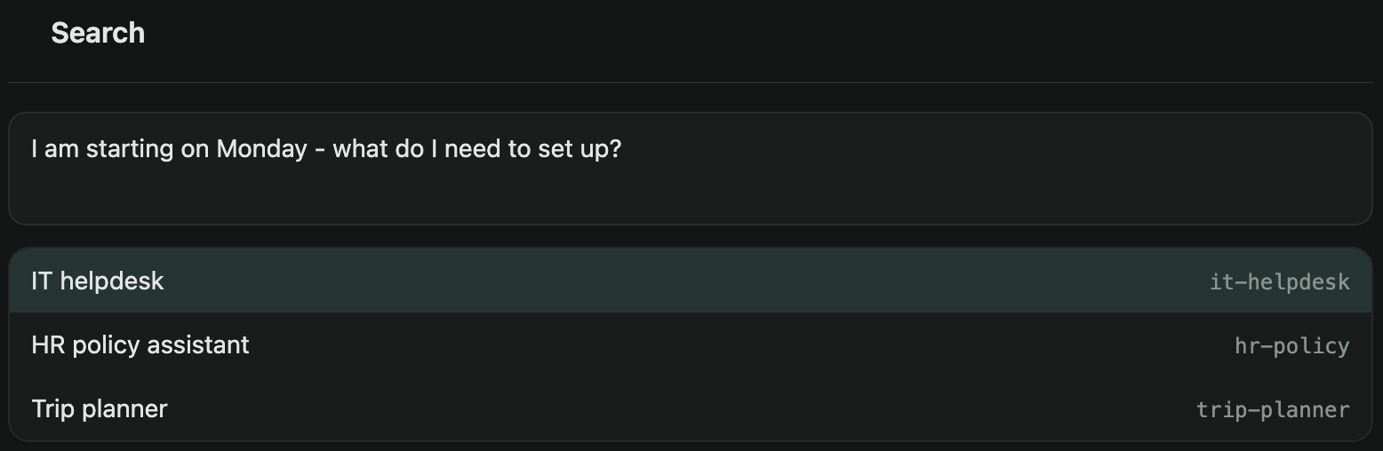 A query with three matching agents offered as choices