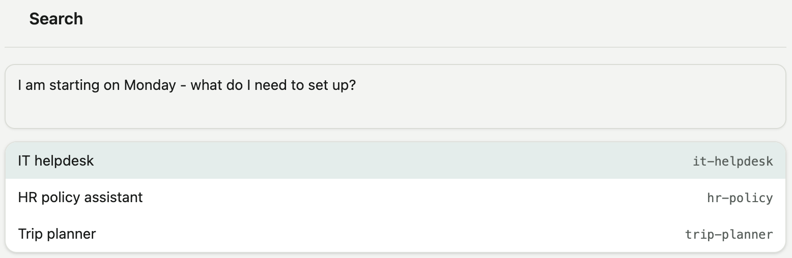 A query with three matching agents offered as choices